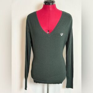 NWT True Religion V-Neck Sweater Woman's Size Medium Scarab Gray Long Sleeve
